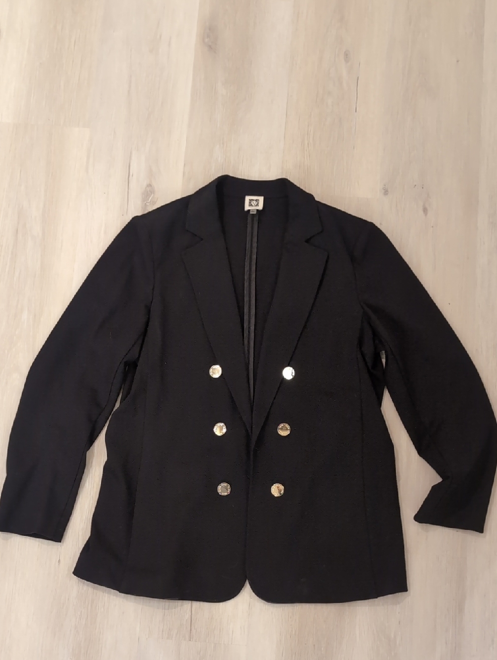 Anne Klein Black Double-Breasted Blazer with Gold Buttons